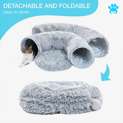 Plush Cat Bed with Tunnel