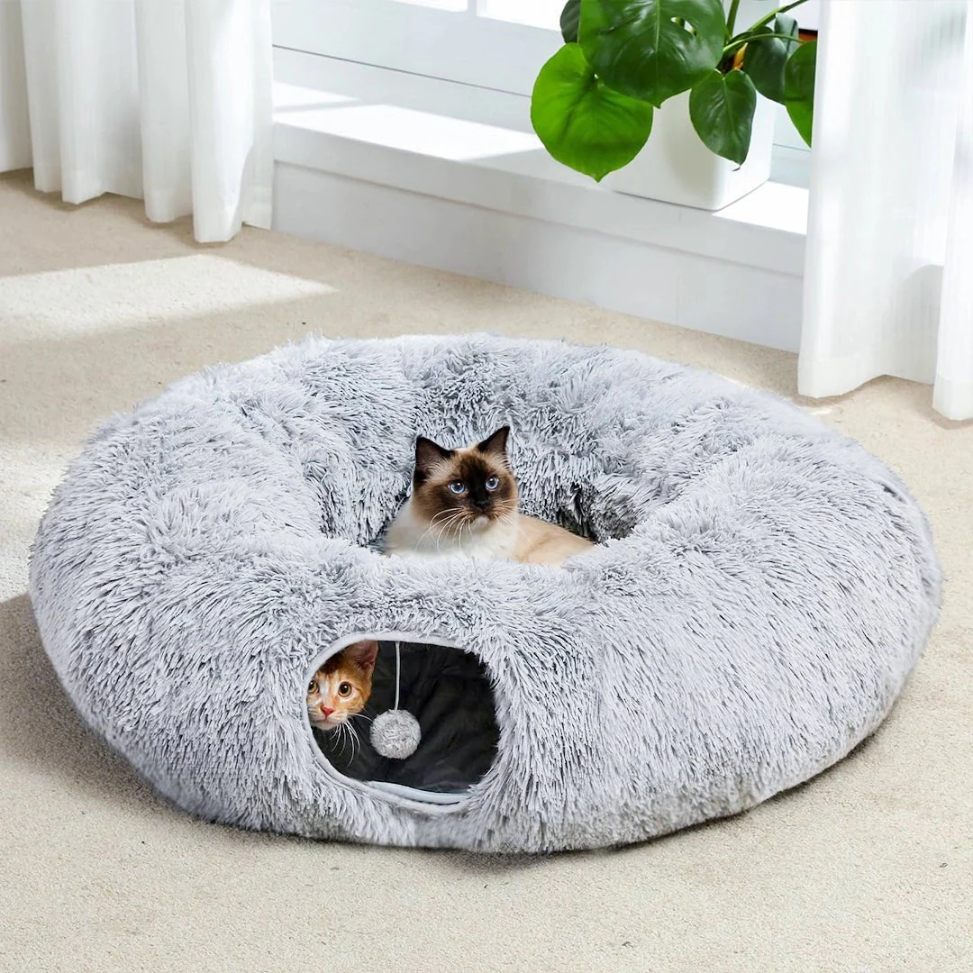 Plush Cat Bed with Tunnel