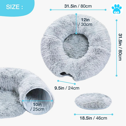 Plush Cat Bed with Tunnel